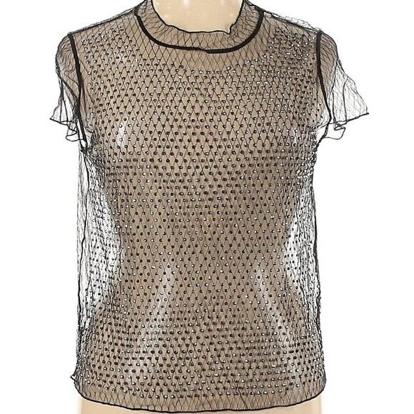 NWT Fashion to Figure Studded Sheer Mesh Blouse Black Plus Size 0X Statement Top - Picture 1 of 6